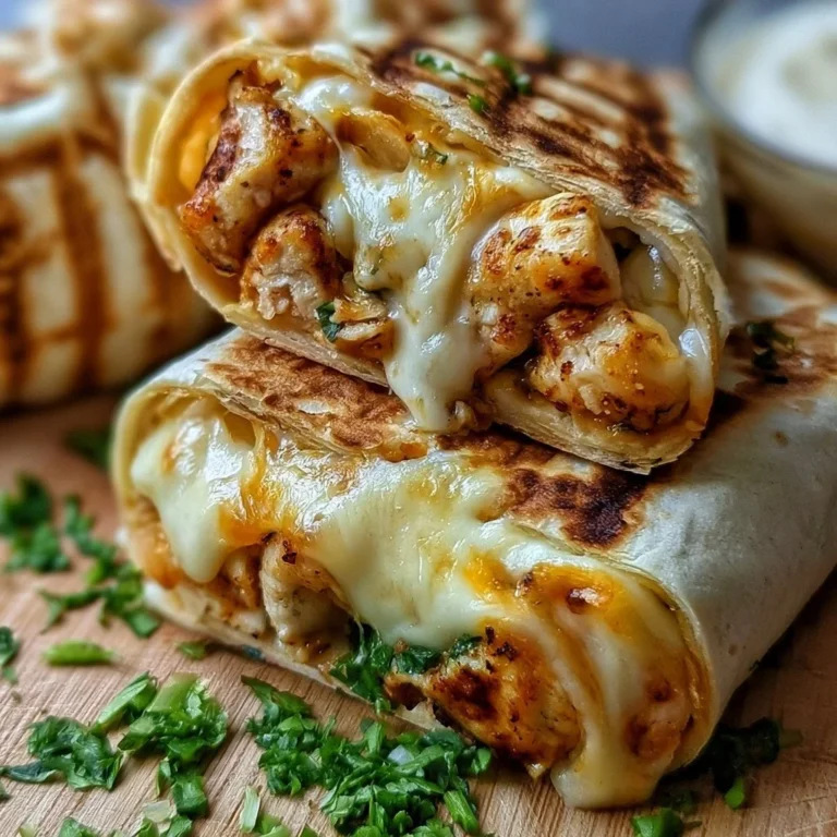 Schnelle Käse-Knoblauch-Hähnchen-Wraps auf einem Teller serviert