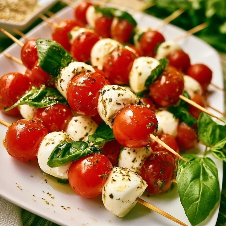 Leckere Tomaten-Mozzarella-Spieße auf einem Teller, ideal als Snack oder Vorspeise